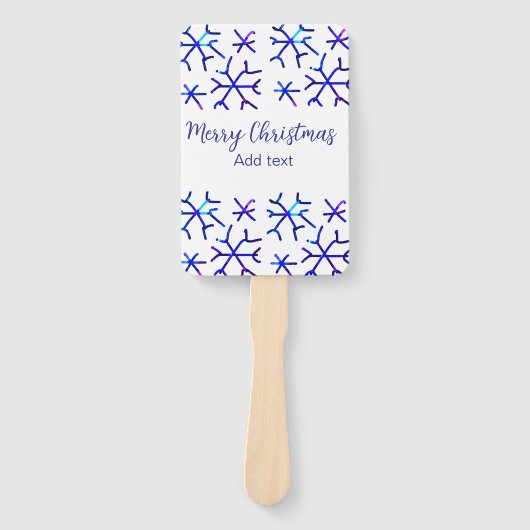 青い金属光沢の雪の結晶クリスマスパターンf ハンドファン (正面)