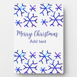 青い金属光沢の雪の結晶クリスマスパターンf フォトプラーク