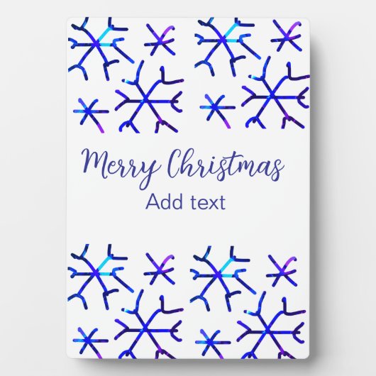 青い金属光沢の雪の結晶クリスマスパターンf フォトプラーク (正面)