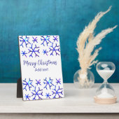 青い金属光沢の雪の結晶クリスマスパターンf フォトプラーク (側面)