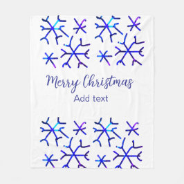 青い金属光沢の雪の結晶クリスマスパターンf フリースブランケット