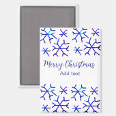 青い金属光沢の雪の結晶クリスマスパターンf マグネット (正面/裏面)