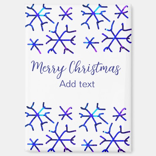 青い金属光沢の雪の結晶クリスマスパターンf マグネット (正面)