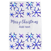 青い金属光沢の雪の結晶クリスマスパターンf ミディアムペーパーバッグ (裏面)