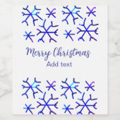 青い金属光沢の雪の結晶クリスマスパターンf ワインラベル (シングルラベル)