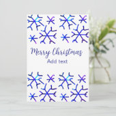 青い金属光沢の雪の結晶クリスマスパターンf 招待状 (スタンド正面)