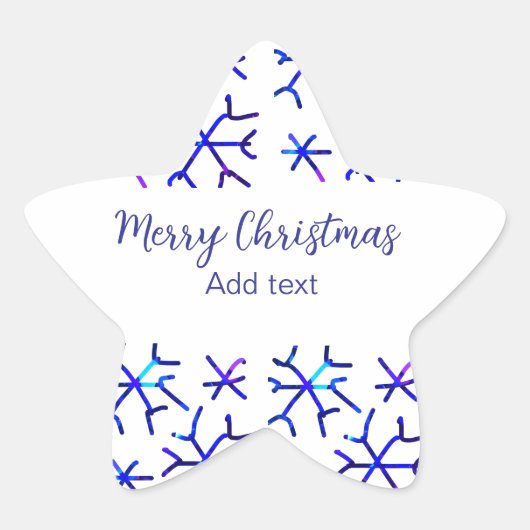 青い金属光沢の雪の結晶クリスマスパターンf 星シール (正面)