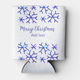 青い金属光沢の雪の結晶クリスマスパターンf 缶クーラー