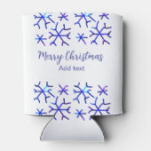 青い金属光沢の雪の結晶クリスマスパターンf 缶クーラー (裏面)