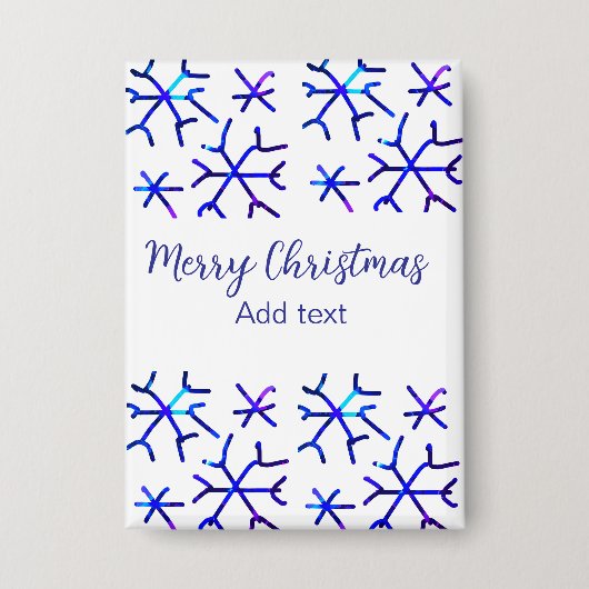 青い金属光沢の雪の結晶クリスマスパターンf 缶バッジ (正面)