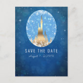 青い金色のフェアリーテイル城のプリンセススパークル ポストカード (正面)