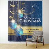 青い金色のボール サンタのスレート引くトナカイ クリスマスの願い タペストリー (インサイチュ)
