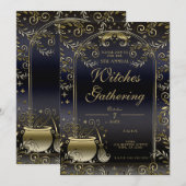 青い金 魔法のウィッカの魔女たちの幻想的な集会 招待状 (正面/裏面)