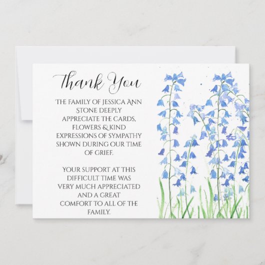 青い鈴蘭の花束　お悔やみと感謝 招待状 (正面)