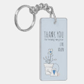 青い鉢植えを育救済ててくれてありがとう キーホルダー (正面左)