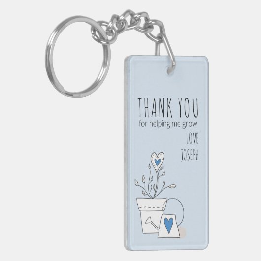 青い鉢植えを育救済ててくれてありがとう キーホルダー (正面左)