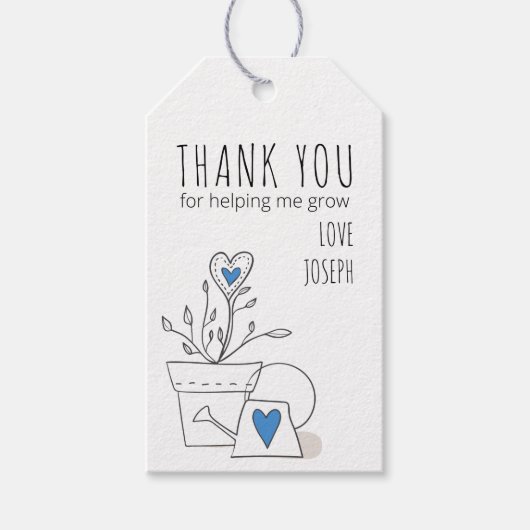 青い鉢植救済え植物を育ててくれてありがとう ギフトタグ (正面)