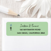 青い鉢花、緑の差出人住所ラベル ラベル (インサイチュ)