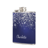 青い銀のグリッター ダスト モノグラム 名前 スクリプト フラスク (左)