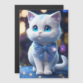 青い銀のボアが入った可愛い猫 マグネット招待状 (正面/裏面)