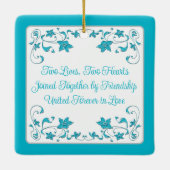 青い銀のラブハートのウェディング　ファーストクリスマス セラミックオーナメント (裏面)