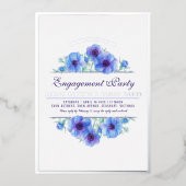 青い銀の海藻の花の水彩画のエンゲージメント 箔招待状 (正面)