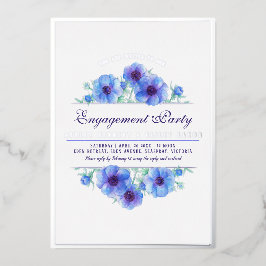 青い銀の海藻の花の水彩画のエンゲージメント 箔招待状