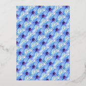 青い銀の海藻の花の水彩画のエンゲージメント 箔招待状 (裏面)