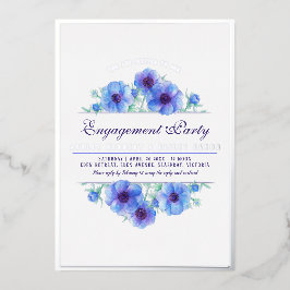 青い銀の花冠の水彩画のエンゲージメント、 箔招待状