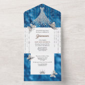 青い銀の輝きのスパンコールドレス 光るドレス 女の子 オールインワン招待状 (内側)