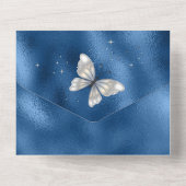 青い銀の輝きのスパンコールドレス 光るドレス 女の子 オールインワン招待状 (裏面)