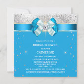 青い銀の輝きの弓のスパークルグリッター 招待状 (正面)