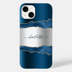 青い銀の金ゴールド瑪瑙の大理石名のスクリプト Case-Mate iPhone 14ケース