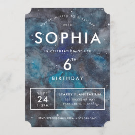 青い銀河のスペースバースデーパーティー 招待状