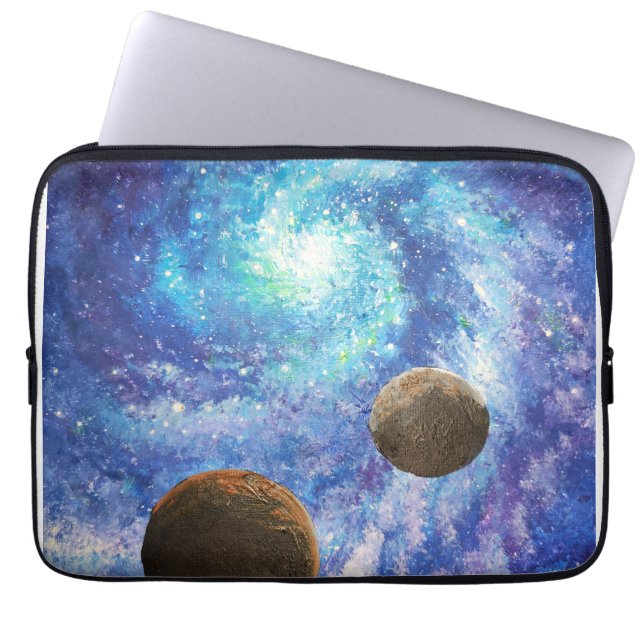 青い銀河系と惑星 ラップトップスリーブ (正面)