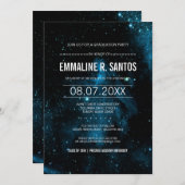 青い銀河系の卒業パーティーの招待 招待状 (正面/裏面)