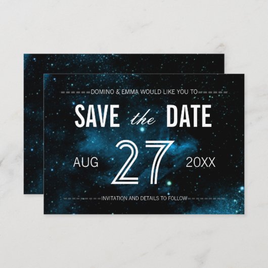 青い銀河系日付カードの保存 セーブザデート (正面/裏面)