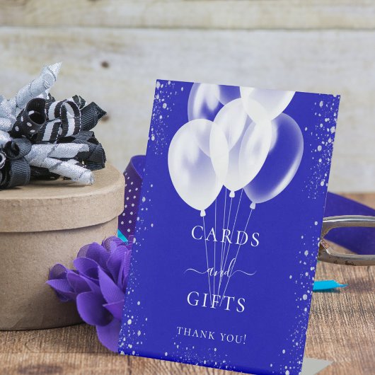 青い銀王室の色の白い気球カードのギフト 台座サイン