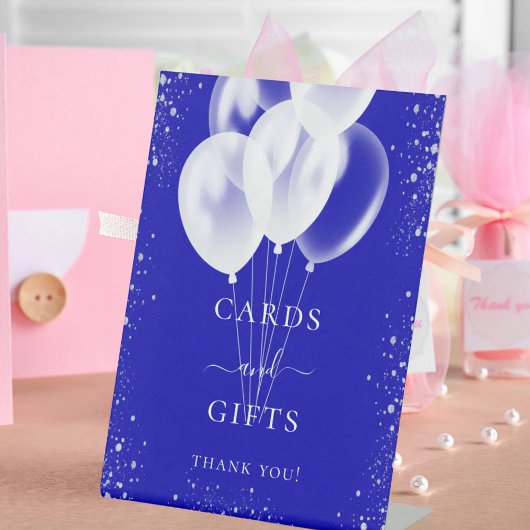 青い銀王室の色の白い気球カードのギフト 台座サイン