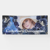 青い銀色のフォトグリッター蝶キンセアニェラ 横断幕 (横)