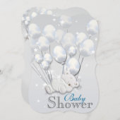 青い銀色のベビーシャワーボーイ 招待状 (正面/裏面)