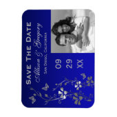 青い銀色の蝶のフローラ救デート磁石 マグネット (縦)