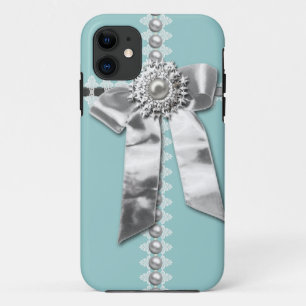 青い銀製の弓真珠の宝石はiPhone 5の箱を印刷しました iPhone 11 ケース