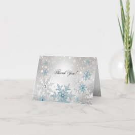 青い銀製の水晶雪片のサンキューカード サンキューカード