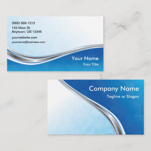 青い銀製の波 名刺 (正面/裏面)