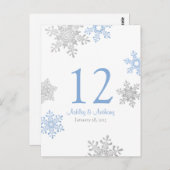 青い銀製の雪片の冬の結婚式のテーブルカード ポストカード (正面/裏面)
