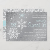 青い銀製の雪片のSweet sixteenの招待状 招待状 (正面/裏面)