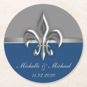 青い銀製の(紋章の)フラ・ダ・リ ラウンドペーパーコースター (正面)