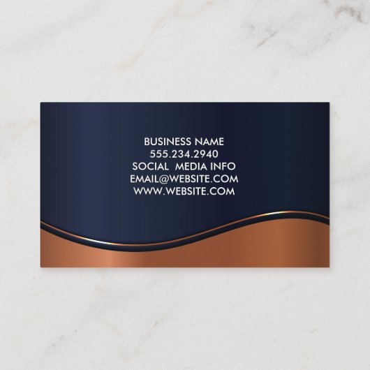 青い銅金属波の背景 名刺 (裏面)