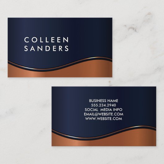 青い銅金属波の背景 名刺 (正面/裏面)